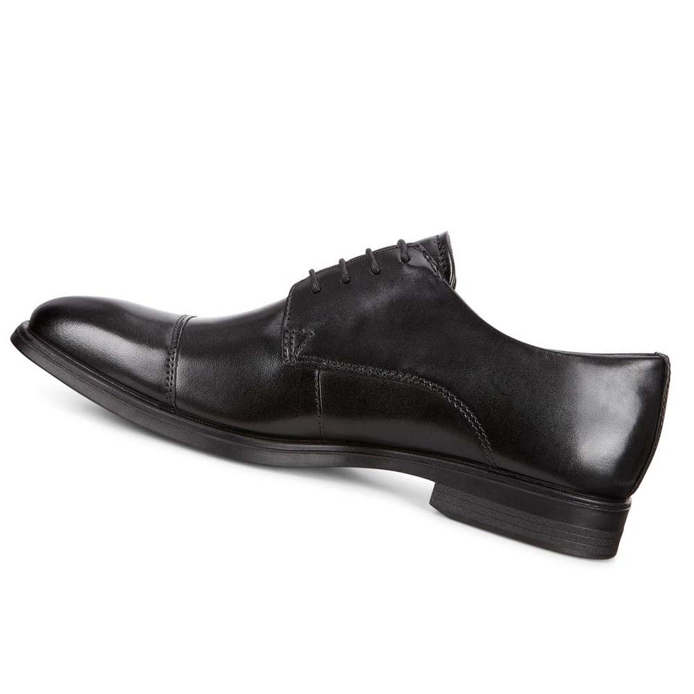 Men's Ecco Melbourne Cap Toe Tie Dress Shoes Black | USA 521SGL